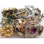 Box of costume jewellery brooches
