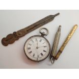 White metal key wind fob watch unusual sliding hat pin small white metal propelling pencil and a
