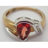 9ct gold sunstone and diamond ring size O 4.