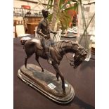 Bonheur signed bronze of a horse and rider on a marble base H: 35 cm
