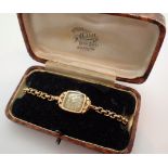 9ct yellow gold ladies cocktail wristwatch and strap with original presentation box 15g