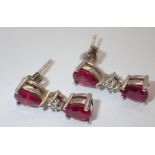 925 silver pear cut red stone set drop earrings