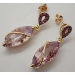 14ct gold amethyst and pink sapphire drop earrings with certificate