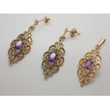 9ct gold fancy amethyst earring and pendant set