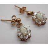 9ct gold opal and cubic zirconia drop earrings