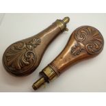 Two copper and brass antique powder flasks