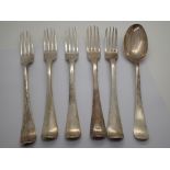 Scottish hallmarked silver collection of five forks and one spoon 433g