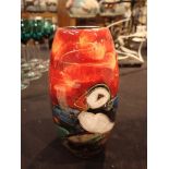 Anita Harris Puffin vase signed in gold H: 18 cm