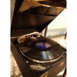 Crescendo Junior gramophone with records in the lid compartment