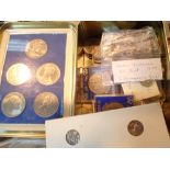 Box of mixed coins including crowns