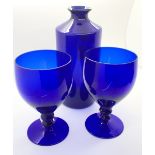 Two early 20thC Edwardian Bristol blue glass rummers with large ogee shaped bowl and double