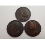 Two George II halfpennies 1738 and 1755 and William III 1690