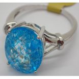 Silver large blue stone solitaire ring stamped TGGC 925 size U