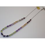 Silver multicoloured semi-precious stone set necklace