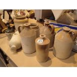 Group of stoneware pots flasks flagons etc