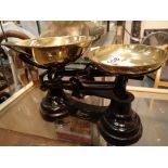 Set of antique style brass scales with bell weights
