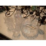 Six crystal whisky glasses decanter and crystal bowl