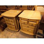 Pair of beech side tables with drawers and side magazine racks