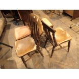 Four antique slatback mid century oak chairs