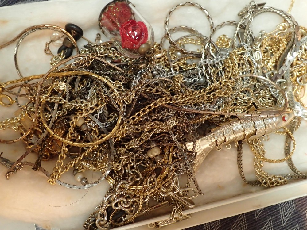 Box of mixed jewellery chains including 925 silver