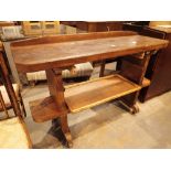 Tropical hardwood two tier workbench on castors