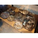 Collection of mixed silver plate and stainless steel tea set