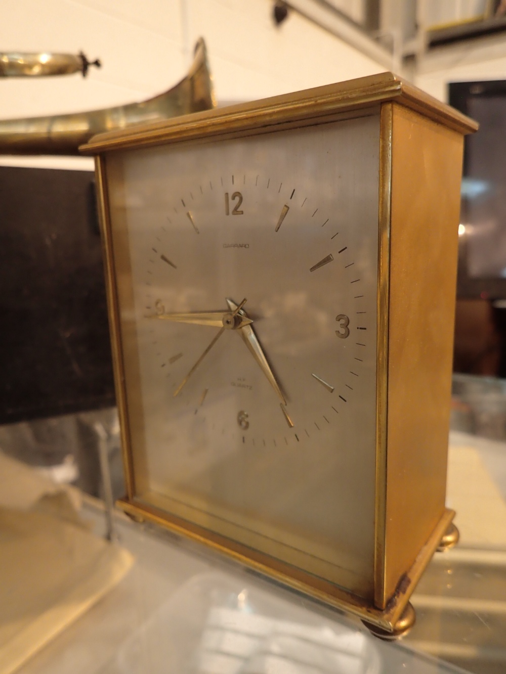 Brass cased Garrard mantel clock with quartz movement