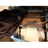 Two boxes of mixed ladies bags etc