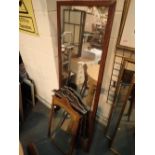 Large oak framed mirror and two smaller examples