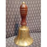 Brass school bell with mahogany handle