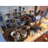 Shelf of mixed metal ware including carving set and cutlery