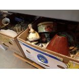 Two boxes of mixed household items including glass and ceramics