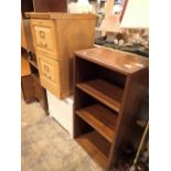 Brass standard lamp and a two shelf mahogany bookcase