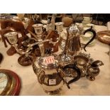 Collection of mixed silver plated items including coffee set