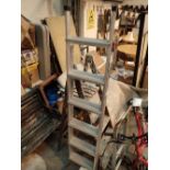 Pair of aluminium step ladders six step and four step wooden ladders