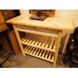 Modern beech block top kitchen work unit with wheels