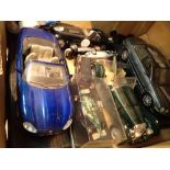 Box of model diecast vehicles including Maistro