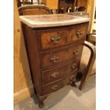 Small crossbanded walnut bow fronted chest of four drawers