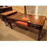 Mahogany glass and leather topped coffee table with two drawers and a matching nest of three tables