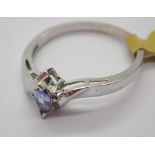 10K white gold tanzanite and diamond ring size Q