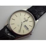 Seiko day date wristwatch on a leather strap CONDITION REPORT: This item was working