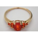 9ct gold and orange stone set ring size O 2.