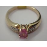 9ct gold oval pink sapphire and diamond ring size N 2.