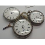 Three ladies Victorian silver fob watches all open face key wind