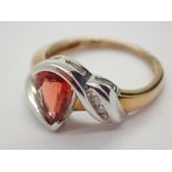 9ct gold sunstone and diamond ring size O 4.