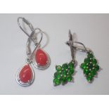 Two pairs of silver stone set drop earrings
