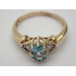 9ct gold blue topaz and diamond ring size N 2.