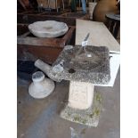 Stone cast pedestal sundial and a pedestal stone cast bird bath A/F