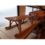 Original gloce davoser rodel pine sledge with steel runners