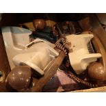 Two boxes of BT Rotary telephones and parts